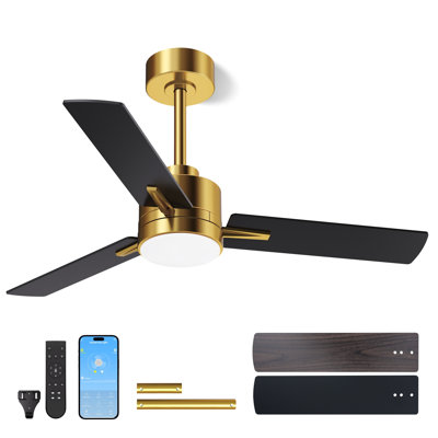 42'' Black and Gold Ceiling Fans with Lights and Remote, 6 Speed Low Profile Modern Ceiling Fan with Quiet DC Motor for Indoor Outdoor Bedroom Living Room