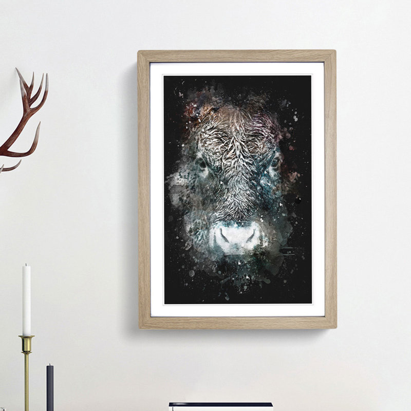 Colourful Bull Cow - Framed Print, 33cm H x 24cm W x 2cm D, Oak Framed