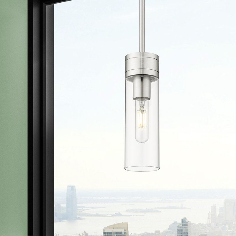 Ballston - Maliyah - 1 Light 3" Stem Hung Mini Pendant with 8"H Shade, Clear, 40.75" H x 3" W, Satin Nickel