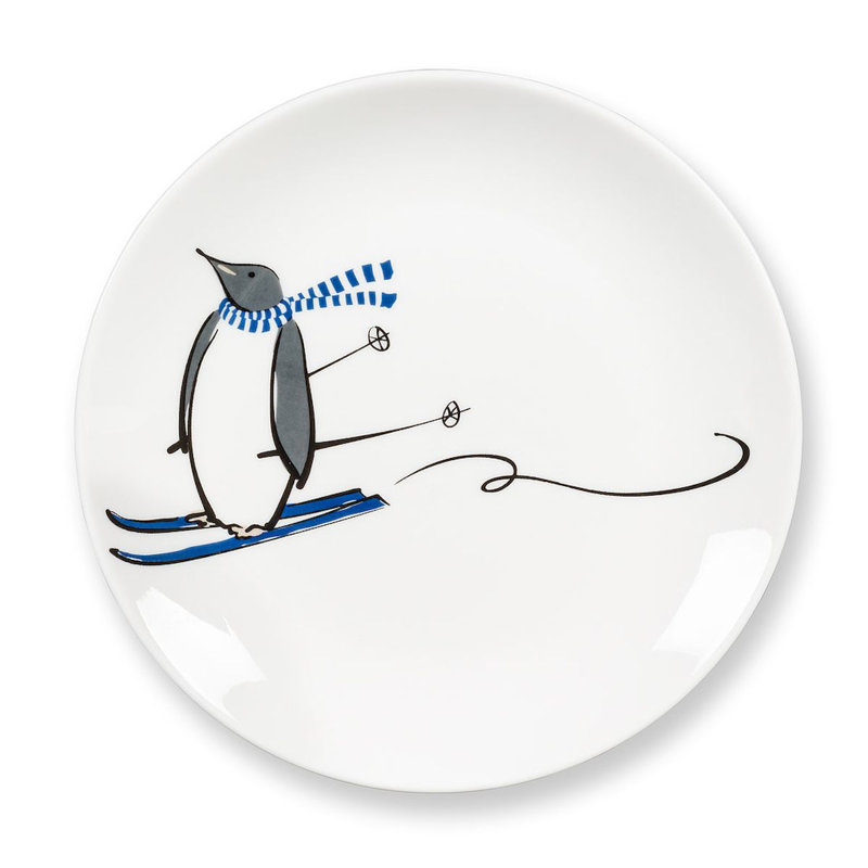 Ensemble de 4 assiettes apéritif pingouin sur skis
