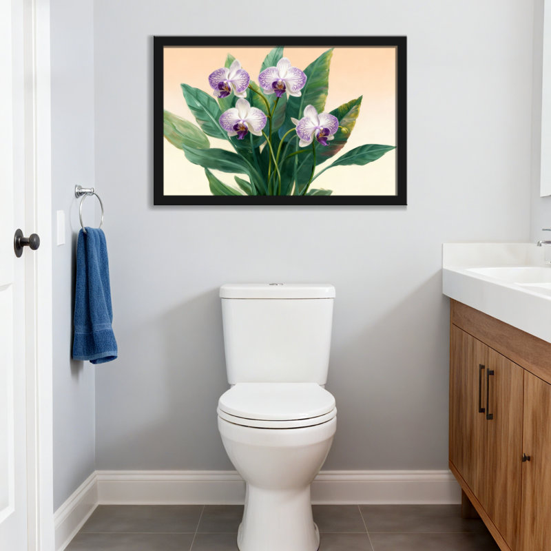 Plantes et fleurs fleurs d'orchidées avec feuilles vertes et fond doux, H 12 po x l 18 po, Toile tendue, Ne s’applique pas