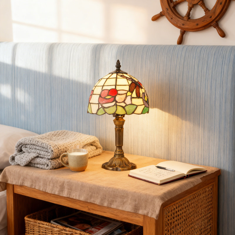 Tiffany Style Table Lamp, Dragonfly-design Stained Glass Lamp, 8-inch Small Antique Lamp, Bulb Included