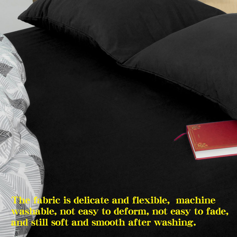 4PC 1800 Series Soft Microfiber Sheet Set, Queen Sheet Set with 2 Pillowcases, Black