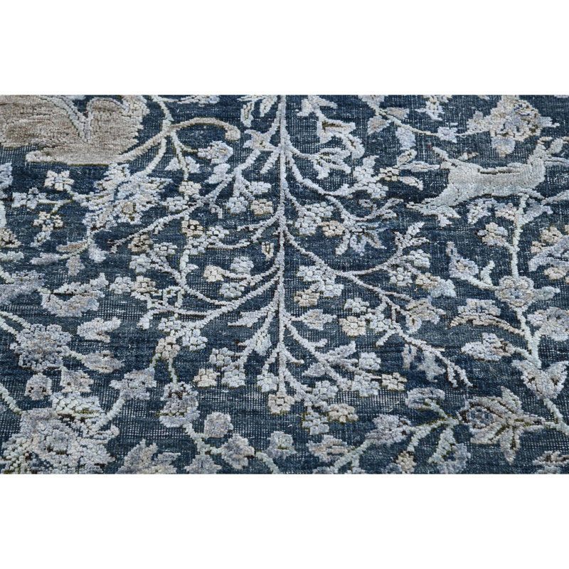 Hand Knotted Floral Area Rug, Rectangle 9' x 12'