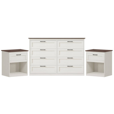 Farmhouse Wooden Dresser And Nightstands Set(8 Drawer Dresser + 1 Drawer Nightstand) by Ophelia & Co.