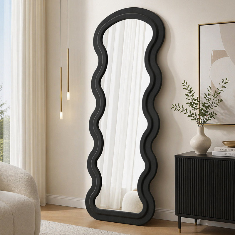 Miroir de plancher pleine grandeur avec support pour le salon de la chambre à coucher, Noir