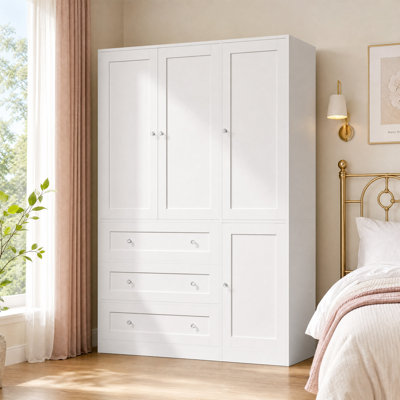 Penderie 71 "à 4 portes avec 3 tiroirs et tringle pour chambre
