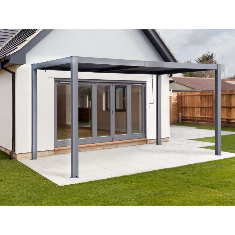 Pergola Vikos 10x10 en aluminium et persiennes en acier galvanisées, 10 pi x 13 pi