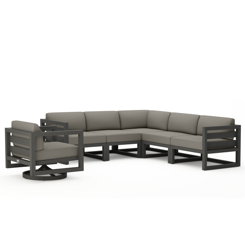 Avion 6 Piece Sectional Set With Swivel, Canvas Charcoal Sunbrella® Canvas, Slate