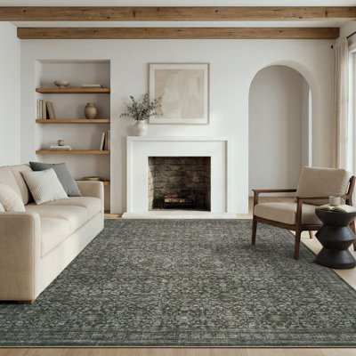 Distressed Green Vintage Washable Non-Slip Area Rug For Living Room, Bedroom