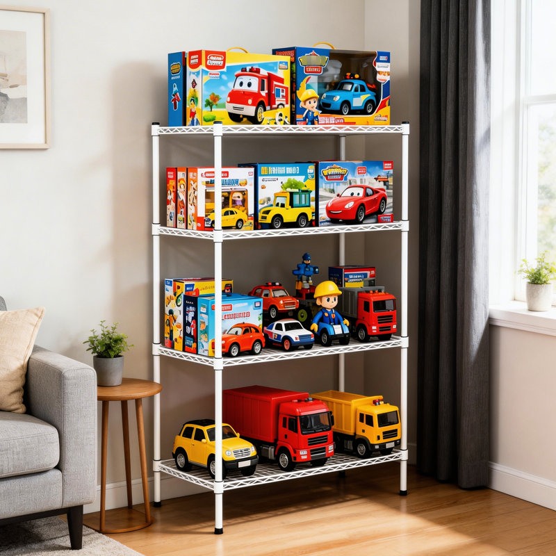 Étagère métallique à 4 niveaux pour chambre, cuisine et petits espaces, gain de place, tablette de rangement robuste, idéale pour diverses pièces, style américain, montage facile
