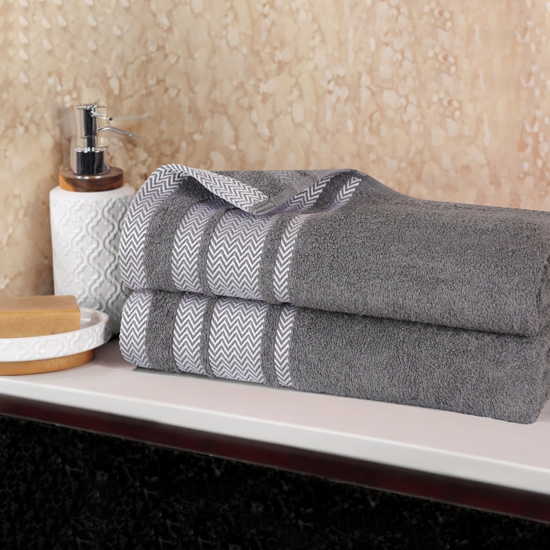 Graden Cotton Solid Dobby Border Plush Soft Absorbent Medium Weight Bath Sheet, Gray