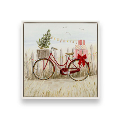 Holiday Bicycle by the Beach Print on Canvas in a Frame