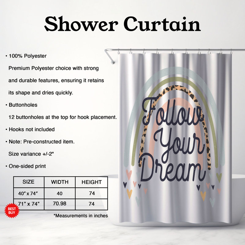 Rideau de douche Boho Dream Sayings - 1 pièce, H 74 po x l 71 po