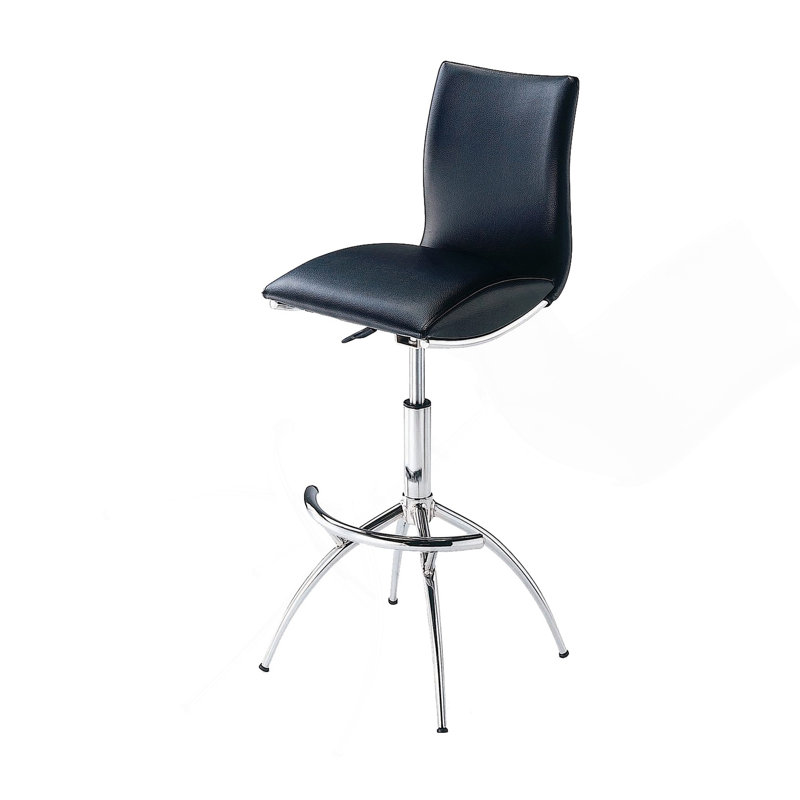 Tabouret de bar moderne en similicuir / hauteur réglable chromé de couleur noire, Noir, noir, noir, noir