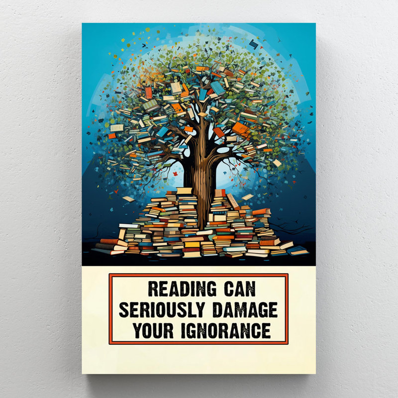 «Reading Can Ser Serious Damage», reproduction d'art graphique sur toile tendue 1 pièce | 0122, H 36 po x l 24 po x P 1,25 po