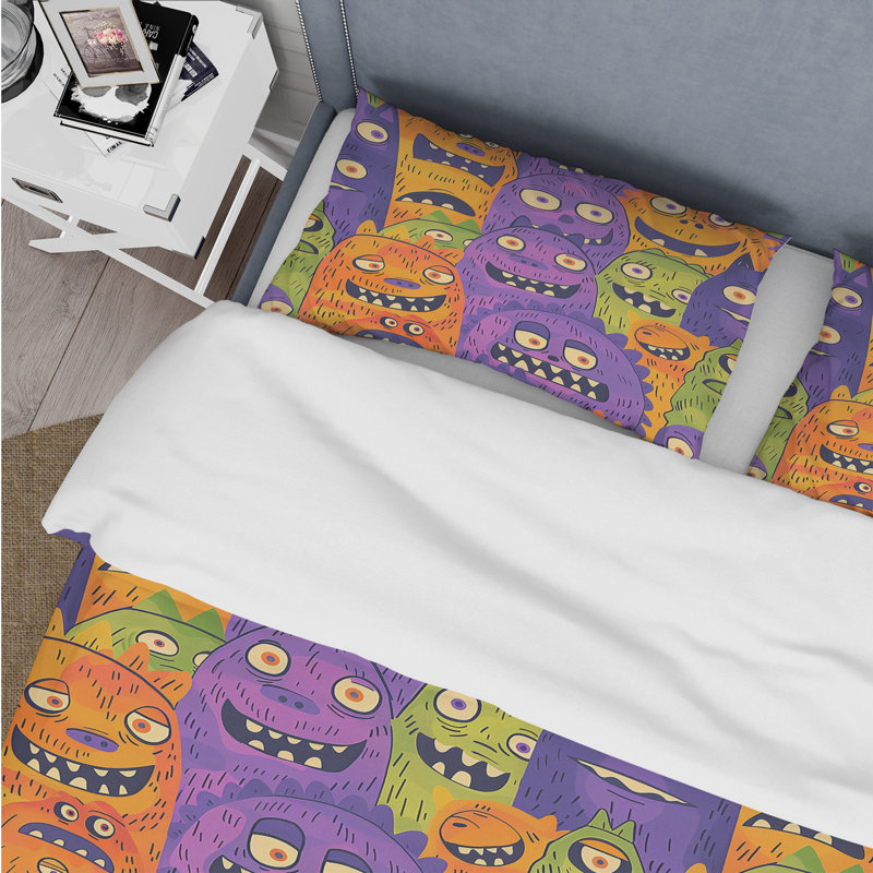 Ensemble de housse de couette violet et vert pour enfants, Housse de couette simple + 2 taies décoratives st
