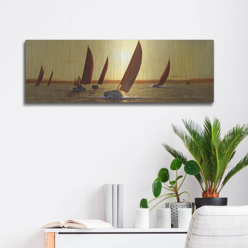 «Breakwater Bay», Voile, voile »par Diane Romanello, art mural en métal, H 12 po x l 36 po
