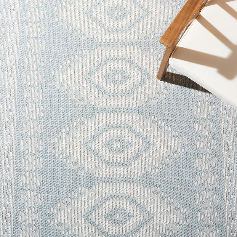Aqua Blue Ivory Rectangular Synthetic Washable Rug
