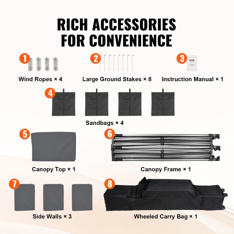 120'' W x 120'' D Steel Pop-Up Canopy, Dark Gray