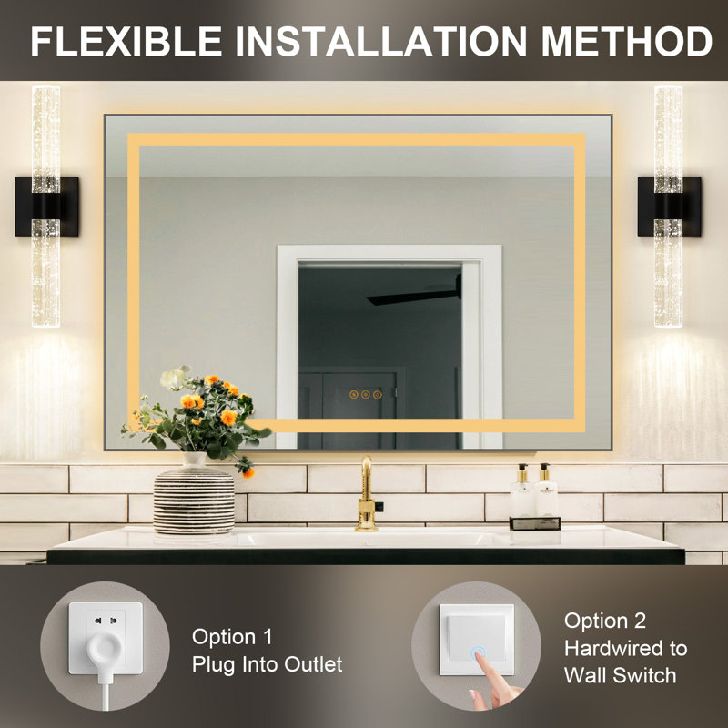 Led Mirror Bathroom Vanity Mirror With Back Light,wall Mount Multifunctional Vanity Mirror,aluminium Frame, 24" x 36"