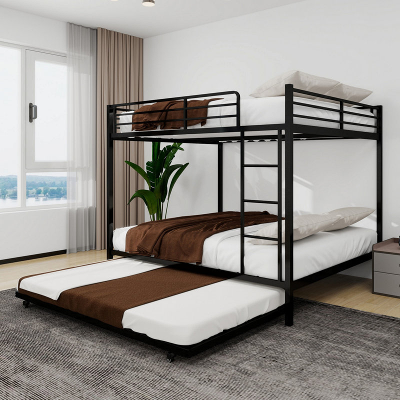 Lit superposé en fer avec rails pour chambre à coucher, chambre d'amis, Noir, Double