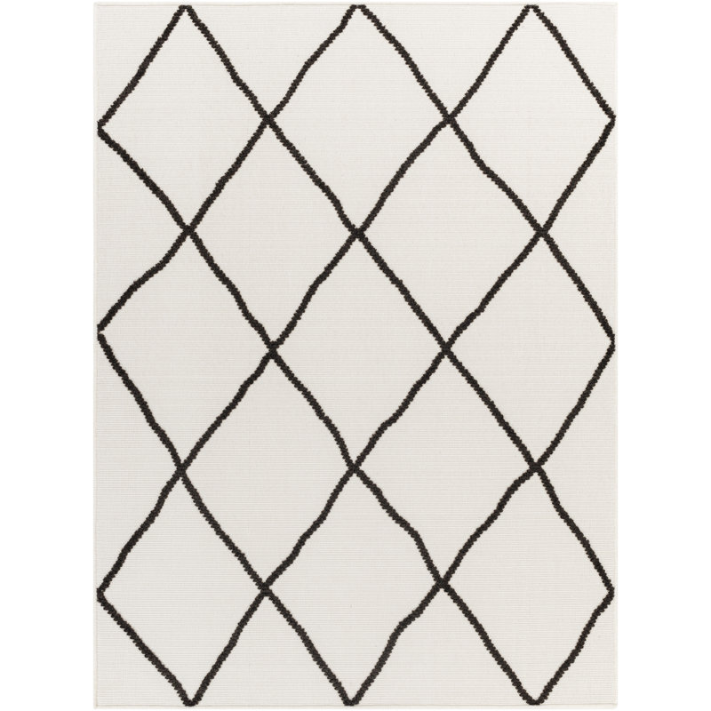 Tapis marocain noir / blanc Anevaeh, Tapis de couloir 2 pi 7 po x 7 pi 2 po