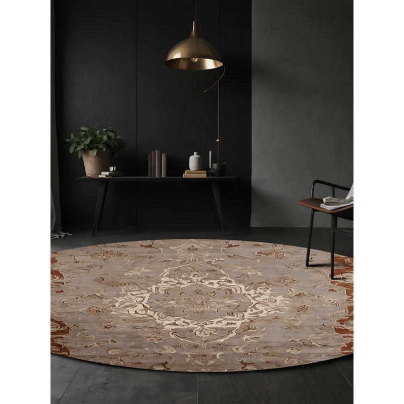 Tapis gris soyeux et moelleux, Rond 3 pi