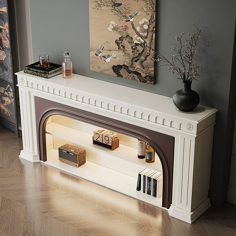 White Solid + Manufactured Wood Freestanding TV Cabinet Fireplace, 29.53" H x 70.87" W x 13.78" D
