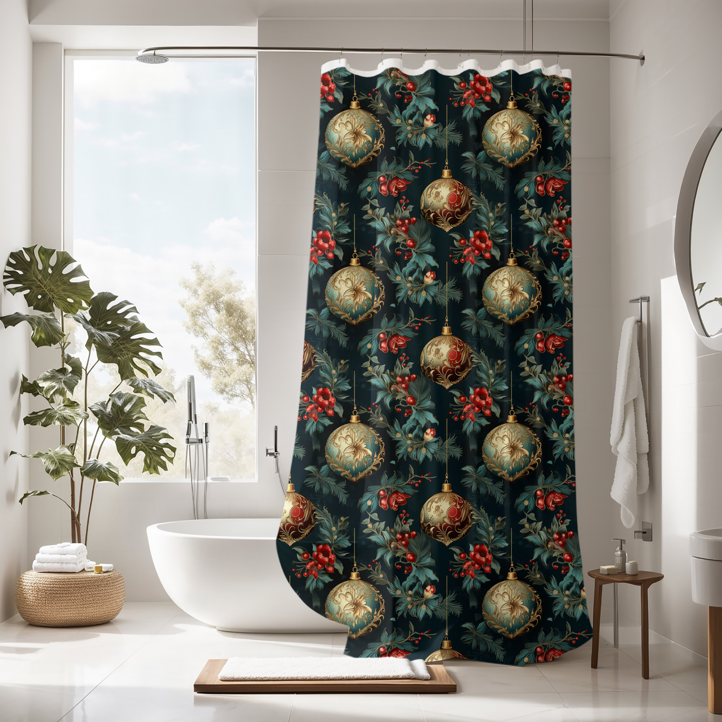 The Holiday Aisle® Janalene Floral Shower Curtain | Wayfair