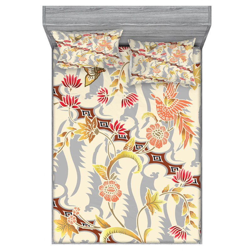 Microfiber Floral Sheet Set, Full/Double+ Fitted Sheet + 2 Pillowcases
