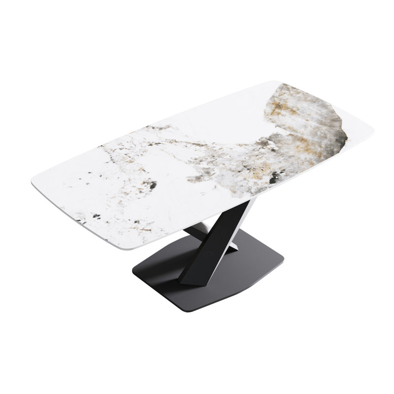 Table de salle à manger 70,87 "en pierre artificielle moderne avec pieds en métal noir courbé Pandora - peut accueillir 6 à 8 personnes