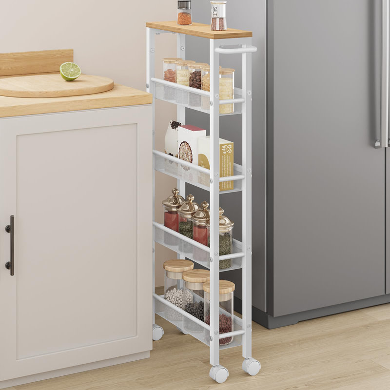99.6cm H x 41cm W Utility Cart with Wheels, White/Natural