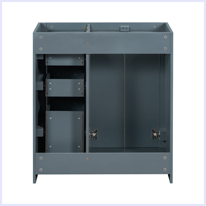 Armoire de rangement moderne à 3 tiroirs avec cadre en bois massif, Bleu marine
