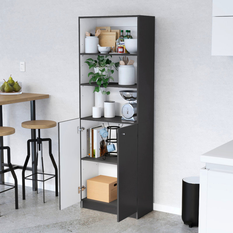 Bibliothèque à 2 portes en gris mat et blanc - solution de rangement spacieuse et élégante polyvalente pour votre décor