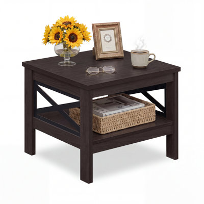 2-Tier End Table with Storage Shelf & X-Frame, 24” Farmhouse Nightstand for Bedroom