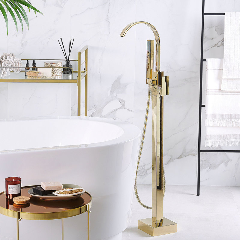 Imogene 1 Handle Floor Bath Filler with Diverter, Gold