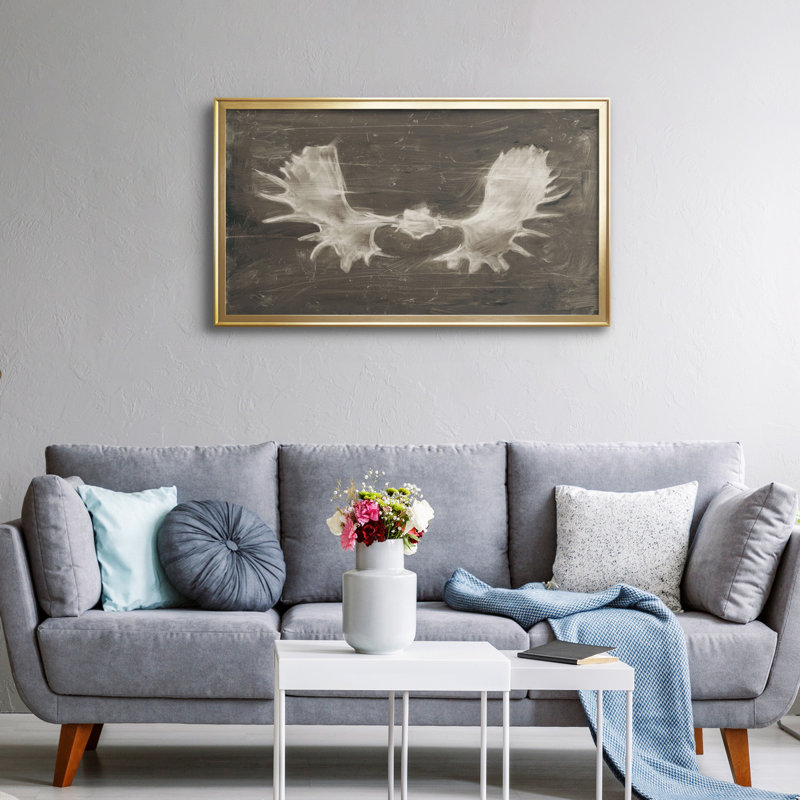 Rustic Moose Mount II - Toile encadrée de qualité supérieure - prête à être accrochée, Cadre doré