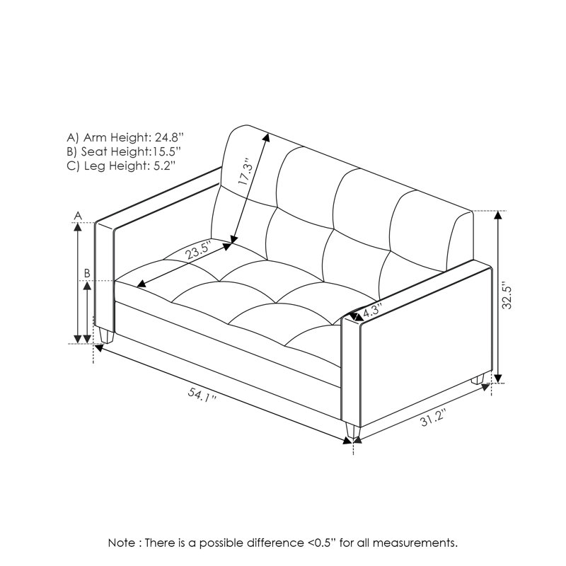 Tuskegee 54.1'' Faux Leather Loveseat, Black Faux Leather