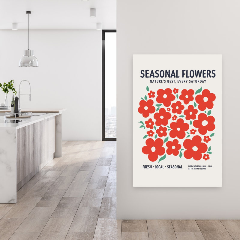 Fresh Seasonal Flowers Retro Vibrant Abstract Flower Nature Wall Art Print 1 Piece Wrapped Canvas Wall Art
