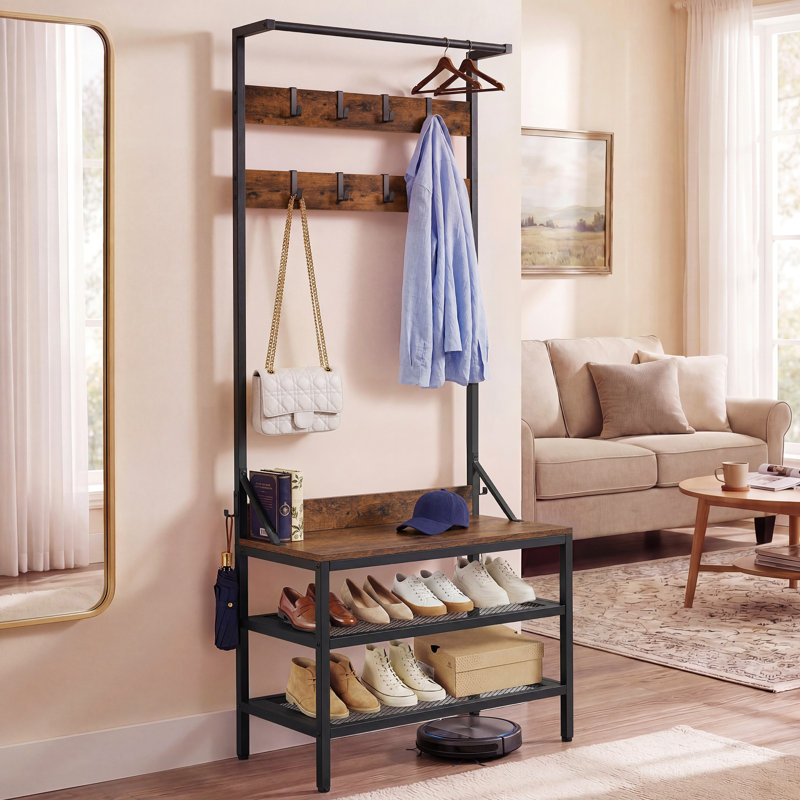Hall Tree 72cm Wide with Bench and Shoe Storage, Brown