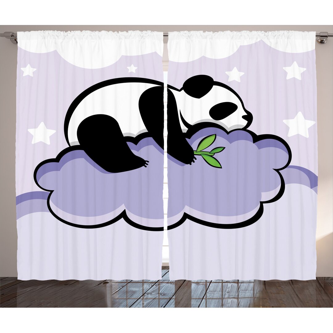 Rustikaler Vorhang, Schlafen Panda auf Wolke, Tier, Schwarz Lila