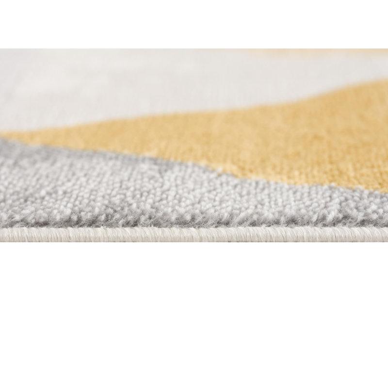12' Yellow And Beige Abstract Runner Rug