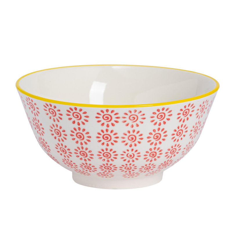 Nicola Spring - Hand-Printed Cereal Bowl, Red/Yellow