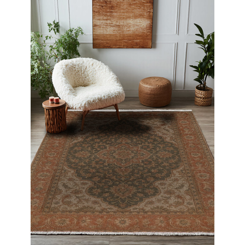 Tapis en coton et polyester à imprimé numérique Malika, Rond 3 pi 4 po