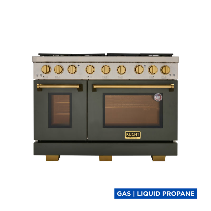 48 in. 6.7 cu. ft. Natural Gas Range Two Ovens in Olive Green with True Simmer Burners, Natural Gas, Green