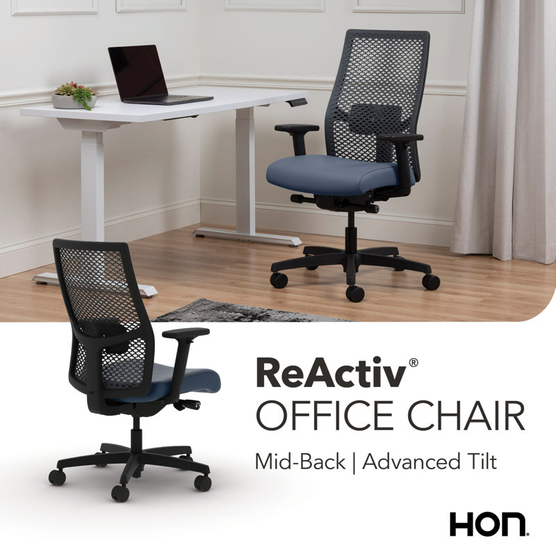 Chaise de bureau ergonomique HON Ignition 2.0 ReA Activ, inclinaison avancée, structure noire, océan, Noir, Océan