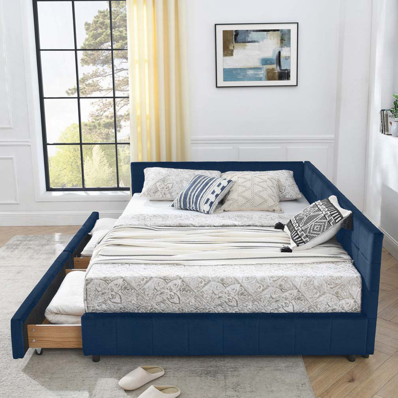 Velvet Storage Daybed, Blue, Queen