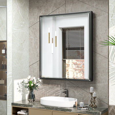 Cyrille Recessed & Surface Framed Medicine Cabinet with Mirror and Shelves