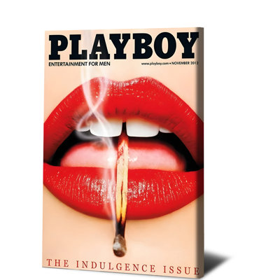 Affiche murale encadrée Playboy novembre 2013, numéro spécial « Indulgence », impression sur toile décorative, motif iconique lèvres rouges, affiche vintage de magazine de divertissement, décoration murale, objet de collection.
